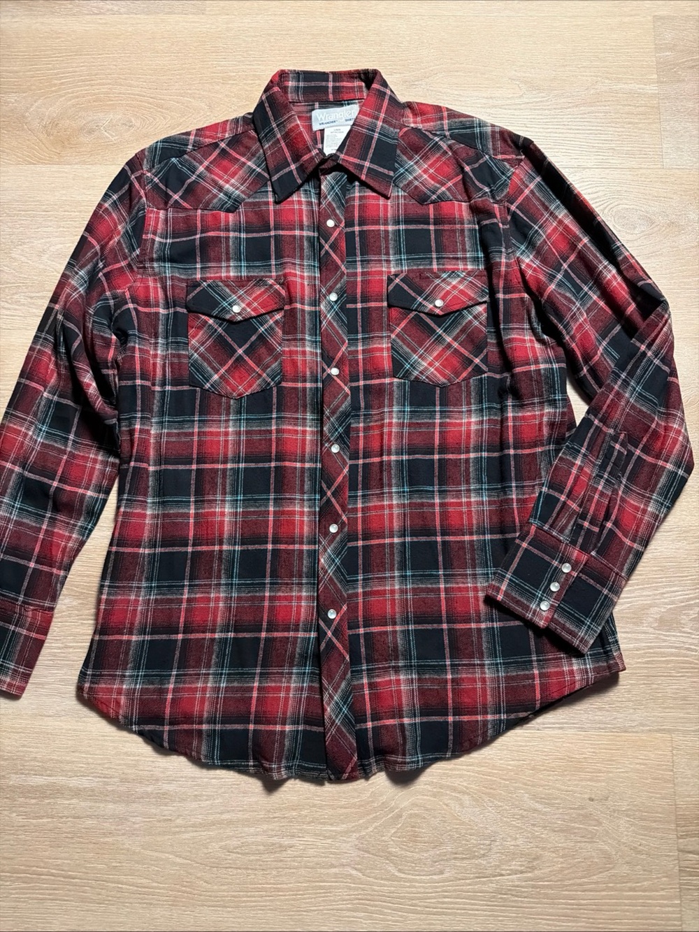 Wrangler Red and Black Plaid Flannel Button-Down Shirt